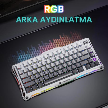 GravaStar Mercury K1+M1 Pro Kablosuz Rgb Işıklı Mekanik Q Gaming Klavye ve Optik Mouse Seti, Beyaz