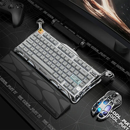 GravaStar Mercury K1 Pro+M1 Pro Kablosuz Rgb Işıklı Mekanik Q Gaming Klavye ve Optik Mouse Seti, Gri