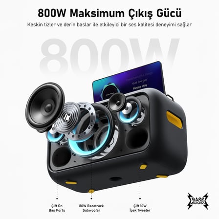 Ikarao Partybox Hoparlör ve Mikrofon Standlı Break X1 460W Karaoke Bluetooth Hoparlör Seti