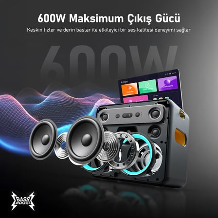 Ikarao Partybox Hoparlör ve Mikrofon Standlı Break X2 300W Karaoke Bluetooth Hoparlör Seti