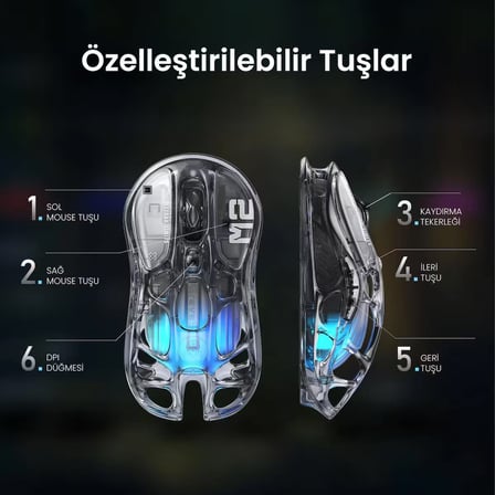 GravaStar Mercury K1 Lite+M2 Kablosuz RGB Işıklı Mekanik Q Gaming Klavye ve Optik Mouse Seti, Şeffaf Siyah