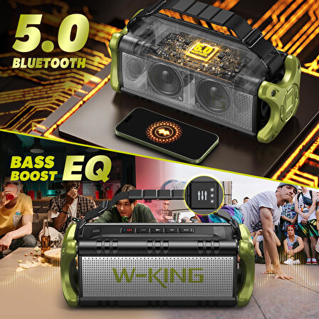 W-KING D8-1 Bluetooth Hoparlör, 90W Ultra Bass Boombox, 40 Saat Çalma Süresi, IPX6 Suya Dayanıklı, Kablosuz Stereo TWS, Powerbank/TF/Aux/Bluetooth5.0/NFC, Ses Bombası