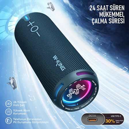 W-KING D320 Bluetooth Hoparlör, 40W 360° Surround Boombox, 24 Saate Varan Çalma Süresi, IP67, Kablosuz Stereo TWS, Powerbank/TF/Aux/Bluetooth5.3/, Ses Bombası