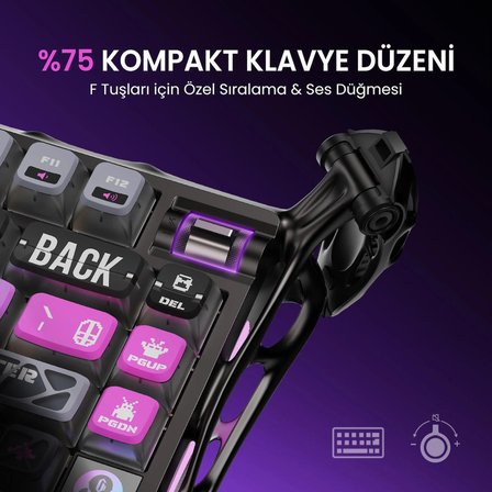 GravaStar Mercury K1 Pro+X Kablosuz RGB Işıklı Mekanik Q Gaming Klavye ve Optik Mouse Seti, Special Edition, Cyberpunk