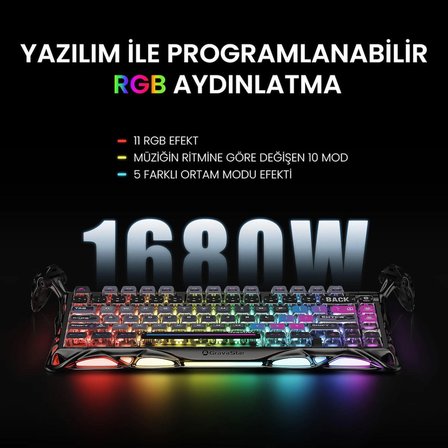 GravaStar Mercury K1 Pro+X Kablosuz RGB Işıklı Mekanik Q Gaming Klavye ve Optik Mouse Seti, Special Edition, Cyberpunk
