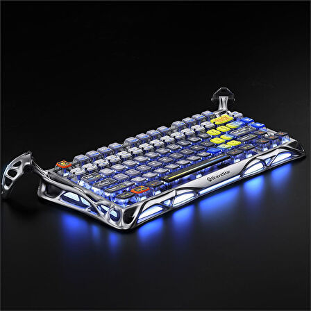 GravaStar Mercury K1 Pro+X Kablosuz RGB Işıklı Mekanik Q Gaming Klavye ve Optik Mouse Seti, Uzay Gri