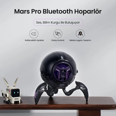 Gravastar Mars Pro 20W Bluetooth Hoparlör, Taşınabilir Stereo Ses Bombası, RGB Işıklı, 2 Adet, Siyah