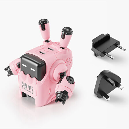 GravaStar Delta35 Robot Figürlü 35W Hızlı Şarj Adaptörü ve Şarj Standı, Pembe