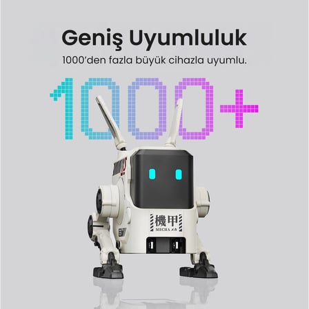 GravaStar Alpha65 Robot Figürlü 65W Hızlı Şarj Adaptörü ve Şarj Standı, Beyaz