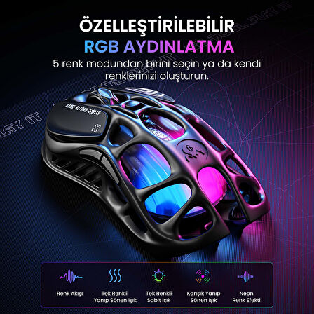 GravaStar Mercury V75 Lite Hall Effect, Rapid Trigger 8.000 Hz Kablolu Manyetik Klavye + M2 26.000 DPI RGB Kablosuz Mouse Oyuncu Seti, Siyah