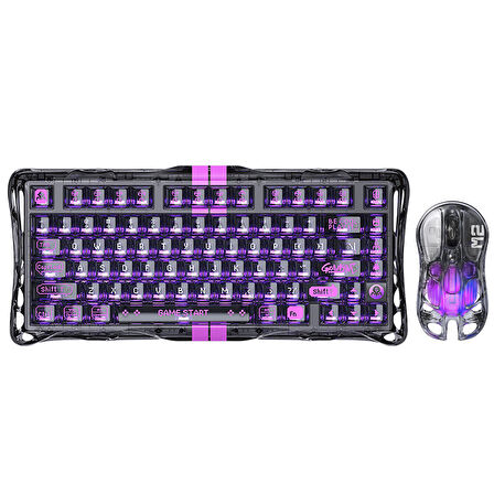 GravaStar Mercury V75 Lite Hall Effect, Rapid Trigger 8.000 Hz Kablolu Manyetik Klavye + M2 26.000 DPI RGB Kablosuz Mouse Oyuncu Seti, Şeffaf Siyah