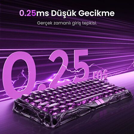 GravaStar Mercury V75 Lite Hall Effect, Rapid Trigger 8.000 Hz Kablolu Manyetik Klavye + M2 26.000 DPI RGB Kablosuz Mouse Oyuncu Seti, Şeffaf Siyah