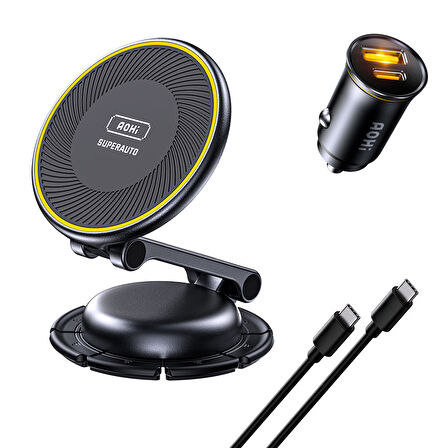 Aohi Superauto 65W Araç İçi Şarjı, 15W Şarj Aleti, Katlanır Telefon Tutucu