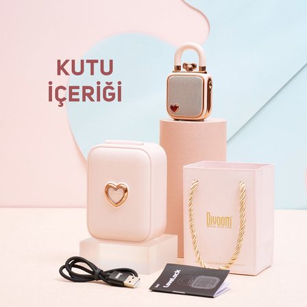 Divoom Ditoo Pro Bluetooth Hoparlör ve Ses Kayıt Özellikli LoveLock Hediye Seti, Pembe