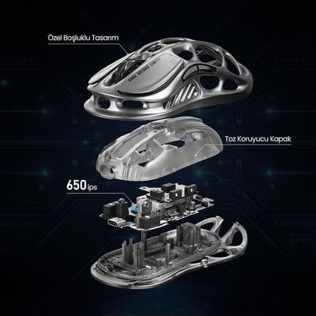 GravaStar Mercury K1 Pro Mekanik Gaming Klavye ve M1 Pro Kablosuz Optik Mouse Seti, Interstellar Silver