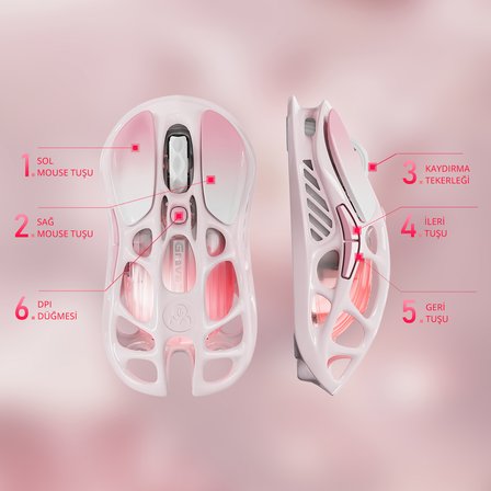 Gravastar K1 Mekanik Gaming Klavye, M1 Pro Kablosuz Optik Mouse ve Mousepad Oyuncu Seti, Sakura Pink