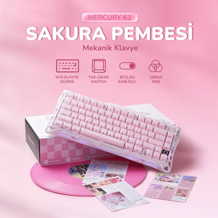 Gravastar K1 Mekanik Gaming Klavye, M1 Pro Kablosuz Optik Mouse ve Mousepad Oyuncu Seti, Sakura Pink