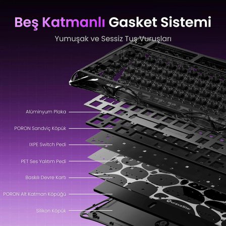 Gravastar V75 Lite Manyetik Kablolu Gaming Klavye, M2 Kablosuz Optik Mouse ve Mousepad Oyuncu Seti, Transparent Black