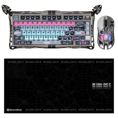 Gravastar V75 Pro Manyetik Kablolu Gaming Klavye, XPro Kablosuz Optik Mouse ve Mousepad Oyuncu Seti, Cyberpunk