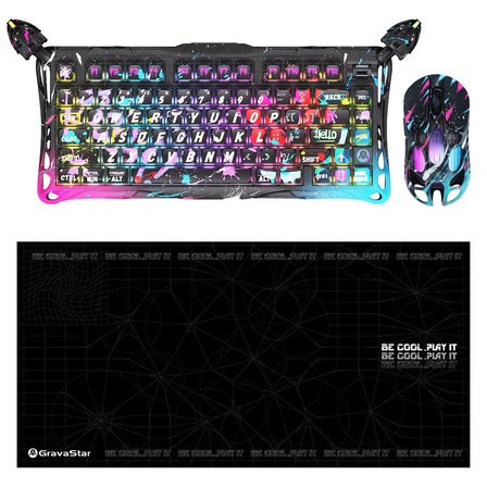 Gravastar V75 Pro Manyetik Kablolu Gaming Klavye, XPro Kablosuz Optik Mouse ve Mousepad Oyuncu Seti, Neon Graffiti