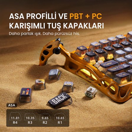 Gravastar K1 Pro Mekanik Gaming Klavye, XPro Kablosuz Optik Mouse ve Dijital Resim Çerçevesi Oyuncu Seti, Battle-Worn Yellow
