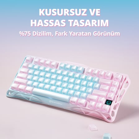 GravaStar Mercury K1 Lite Mekanik Gaming Klavye ve M1 Pro Kablosuz Optik Mouse Seti, Aurora Mist
