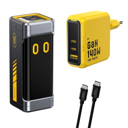 Aohi Starship 10.000 mAh 210W Powerbank, Youth 3 Portlu 140W Şarj Adaptörü Seti