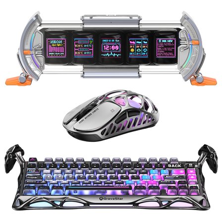Gravastar K1 Pro Mekanik Gaming Klavye, X Pro Kablosuz Optik Mouse ve Dijital Resim Çerçevesi Oyuncu Seti, Cyberpunk
