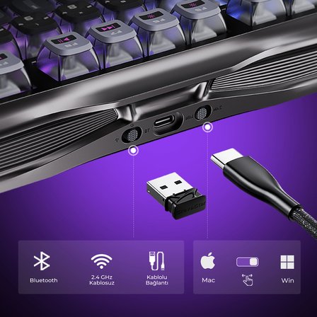 Gravastar K1 Pro Mekanik Gaming Klavye, X Pro Kablosuz Optik Mouse ve Dijital Resim Çerçevesi Oyuncu Seti, Cyberpunk