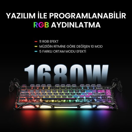 Gravastar K1 Pro Mekanik Gaming Klavye, X Pro Kablosuz Optik Mouse ve Dijital Resim Çerçevesi Oyuncu Seti, Cyberpunk