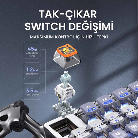 Gravastar K1 Pro Mekanik Gaming Klavye, M1 Pro Kablosuz Optik Mouse ve Dijital Resim Çerçevesi Oyuncu Seti, Interstellar Silver
