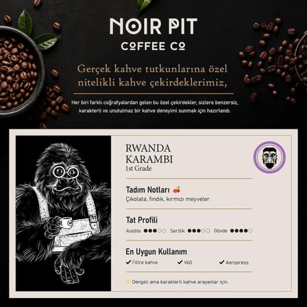 Noir Pit Coffee Co. Rwanda Karambi Çekirdek Kahve, 2x250 g