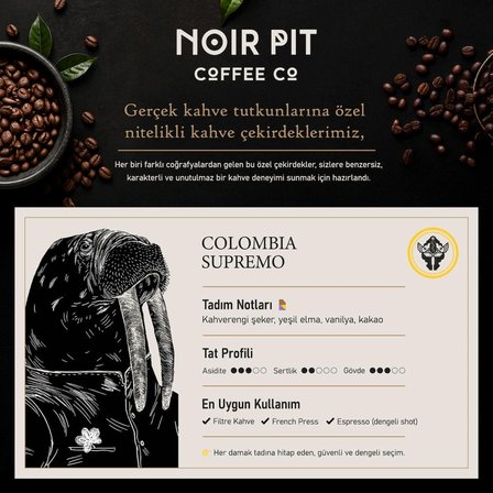 Noir Pit Coffee Co. Colombia Supremo Filtre Kahve 250 g