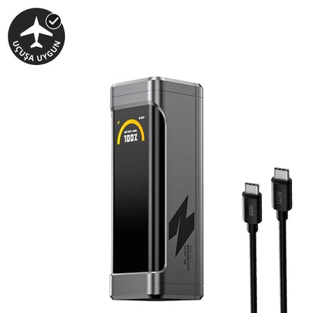 Aohi The Black Warrior 10.000 mAh 65W PD3.0 Powerbank, Akıllı Dijital Göstergeli Taşınabilir Hızlı Şarj Cihazı, Siyah