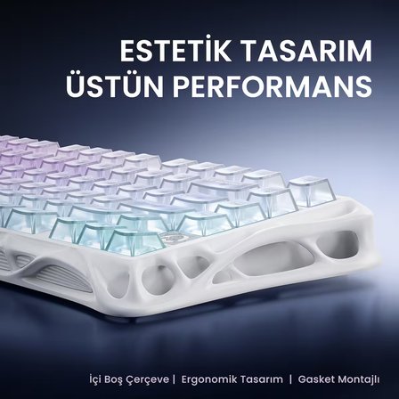 GravaStar Mercury K1 Lite Mekanik Gaming Klavye ve M2 Kablosuz Optik Mouse Seti, Crystal Aurora