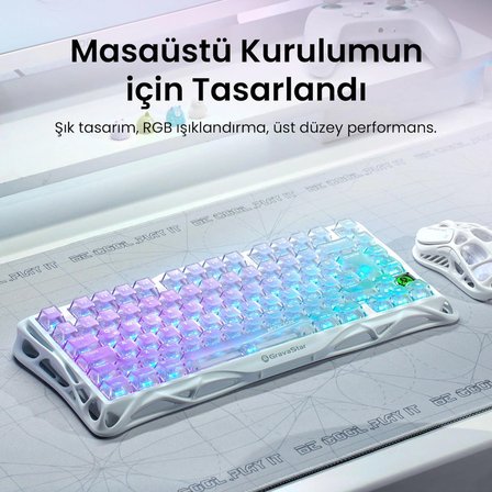 GravaStar Mercury K1 Lite Mekanik Gaming Klavye ve M2 Kablosuz Optik Mouse Seti, Crystal Aurora