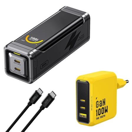Aohi The Black Warrior 10.000 mAh 65W Powerbank, Youth 100W 3 Portlu Şarj Adaptörü Seti