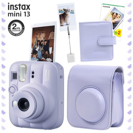 Instax Mini 13 Dreamy Purple Fotoğraf Makinesi Deri Çanta Albüm Kıskaç ve 20'li Film Hediye Seti