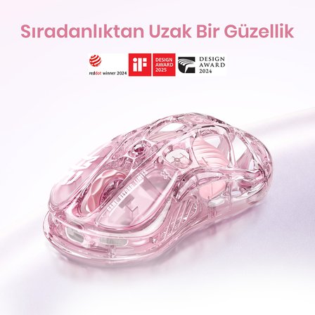 GravaStar Mercury V60 Kablolu Manyetik Gaming İngilizce Q Klavye ve M2 Kablosuz Optik Mouse Seti, Crystal Rose