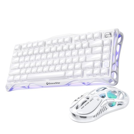 Gravastar Mercury K1 Kablosuz Mekanik Gaming İ̇Ngilizce Q Klavye Ve M2 Kablosuz Optik Mouse Seti, Opaline White