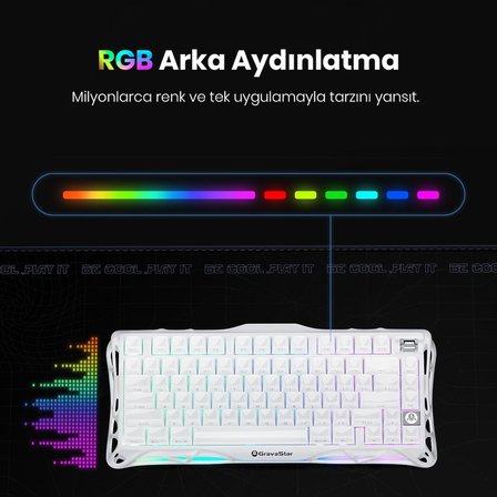 Gravastar Mercury K1 Kablosuz Mekanik Gaming İ̇Ngilizce Q Klavye Ve M2 Kablosuz Optik Mouse Seti, Opaline White