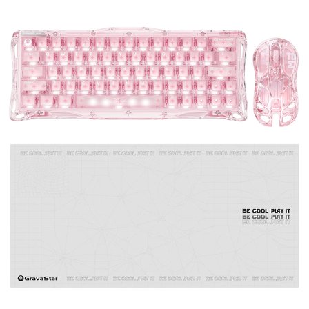 Gravastar Mercury V60 Kablolu Manyetik Gaming İ̇Ngilizce Q Klavye, M2 Kablosuz Optik Mouse Ve Mousepad Oyuncu Seti, Crystal Rose
