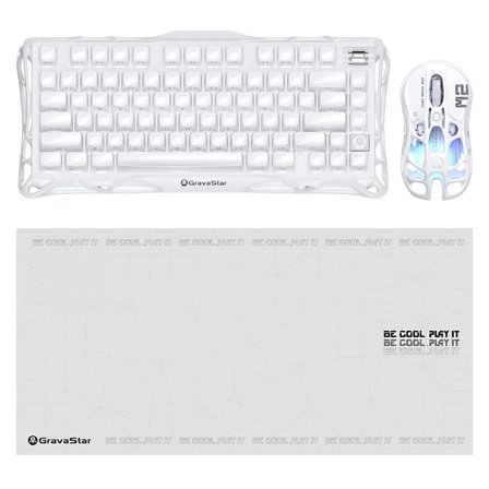 GravaStar Mercury K1 Kablosuz Mekanik Gaming İngilizce Q Klavye, M2 Kablosuz Optik Mouse ve Mousepad Oyuncu Seti, Opaline White