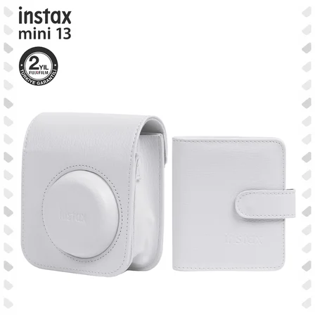 Instax Mini 13 Uyumlu Beyaz Deri Çanta ve Albüm Set