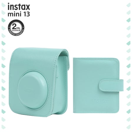 Instax Mini 13 Uyumlu Yeşil Deri Çanta ve Albüm Set