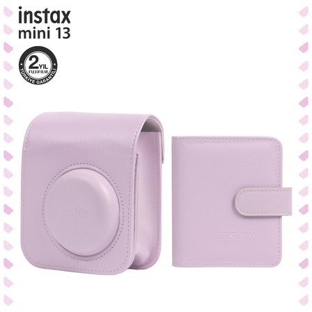 Instax Mini 13 Uyumlu Pembe Deri Çanta ve Albüm Set