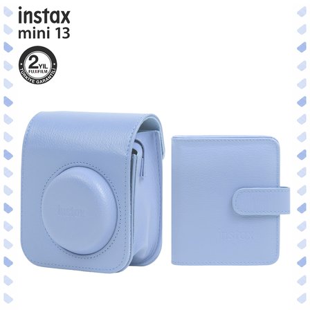 Instax Mini 13 Uyumlu Mavi Deri Çanta ve Albüm Set