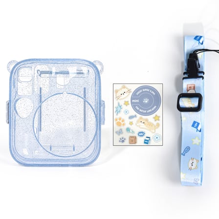 Instax Mini 13 Makine Uyumlu Mavi Simli Pleksi Kılıf