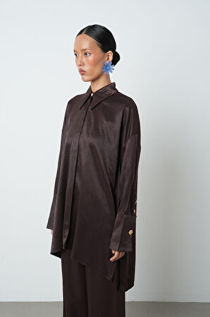 Kadın Düz Renk Oversize Uzun Tesettür Gömlek