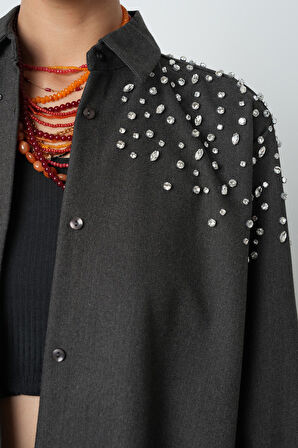 Kadın Robası Taş İşlemeli Oversize Kesim Tesettür Gömlek